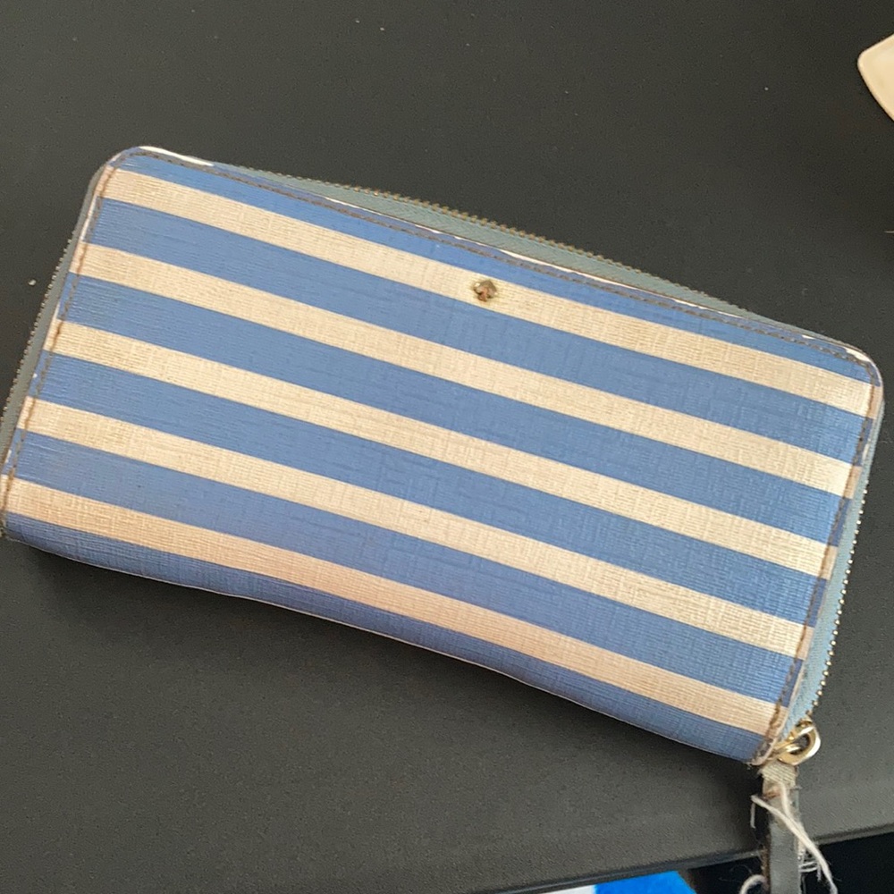 Kate Spade blue and white striped wallet